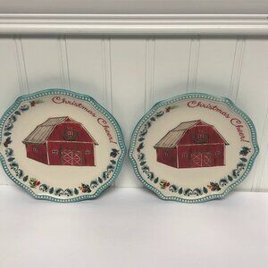 Pioneer Woman Christmas Appetizer Plates Red Barn 2Pc Set Holiday Ceramic Teal